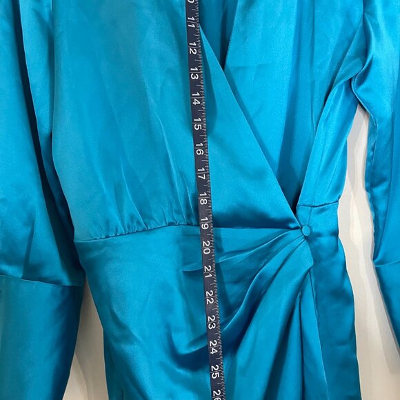 Zara M Blue Silk Wrap Dress – Classic & Comfortable, Sleeves Missing Buttons - Picture 10 of 15